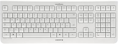 CHERRY KW 3000, Clavier sans fil avec pavé numérique, Disposition allemande (QWERTZ), Connexion radio 2,4 GHz, Touches silencieuses, Design plat, Alimenté par batterie, Blanc grisé
