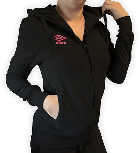 Umbro - Felpa da Donna Garzata Invernale in Caldo Cotone con Cerniera, con Cappuccio, Tuta Donna in Cotone Felpato, Sportiva, Casa, Palestra, Jogging, Tempo Libero (M, Nero)