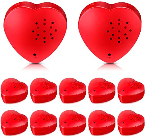Fabbay Paquete de 12 grabadores de voz para animales de peluche, botón de presión, grabador de sonido en forma de corazón, botón grabable, dispositivo de caja de botones de grabación de voz para