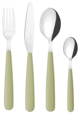 Guzzini - Set 24 posate in acciaio inossidabile, bianco, POP (verde alga)