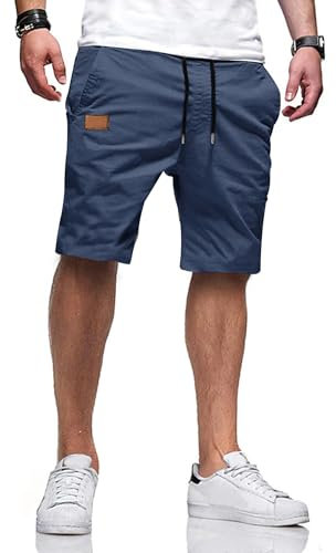 TARAINYA Kurze Hosen Herren Baumwolle Casual Shorts Herren Tunnelzug Elastische Sommer Chino mit Taschen Dunkelblaues M