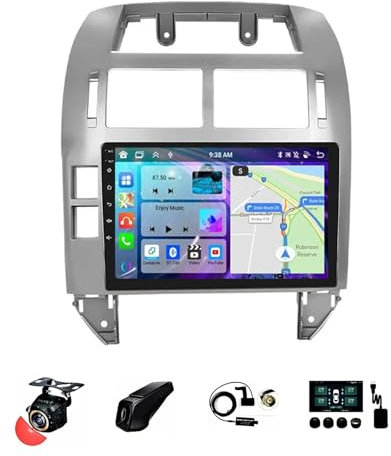 9 Pulgadas Android 13 Doble DIN Radio de Coche para Volkswagen Polo MK4 2004-2009 con CarPlay inalámbrico GPS Navi Cámara de Respaldo Controles del Volante Bluetooth(Size:T1[1+16G])