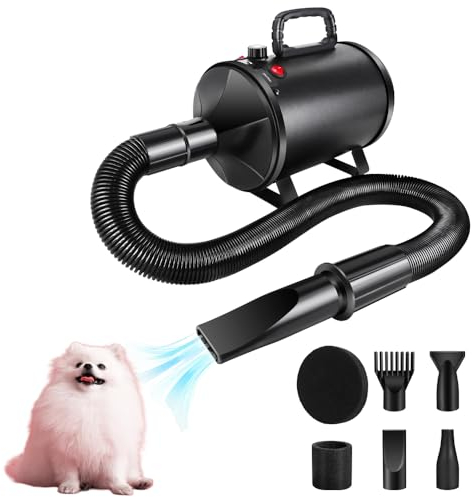 3500W Hundefön Blower Sehr Leise Tierhaartrockner Blower Hundefön Einstellbare Geschwindigkeit mit 4 Düsen Pet Dryer Fön für Haustiere Haustier Hundepflege Trockner Hundetrockner Gebläse für Hunde