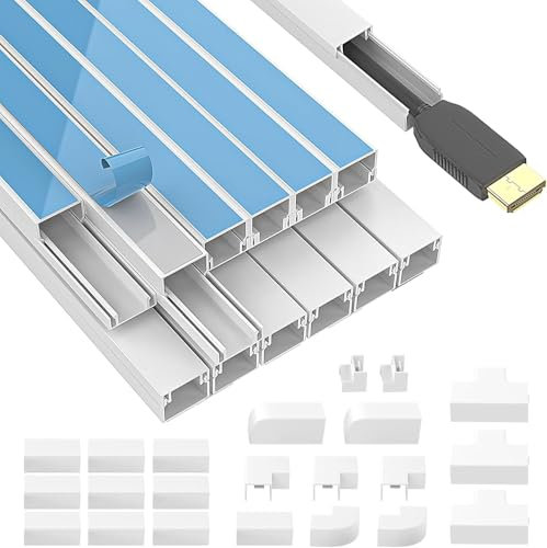 12 Pcs Goulotte de Câbles Blanche Autocollante,Goulotte Passe Cable(0.4m*15mm*10mm) - 22 Accessoires et Cache-Câbles en PVC pour Cacher Les Câbles - pour la Maison et Le Bureau
