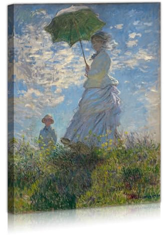 Riproduzione artistica da parete eclettica di Claude Monet, donna con ombrellone, Madame e suo figlio, stampa artistica per soggiorno, camera da letto, ufficio, con cornice in legno, 30,5 x 40,6 cm