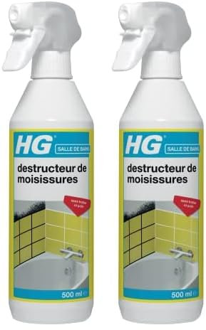 HG Spray Liquide Anti-Moisissures, Produit Fongicide Destructeur de Moisissures, Carrelages, Joints de Salle de Bain et Plus, Anti-Humidité - 500 ml (186050104) (Lot de 2)