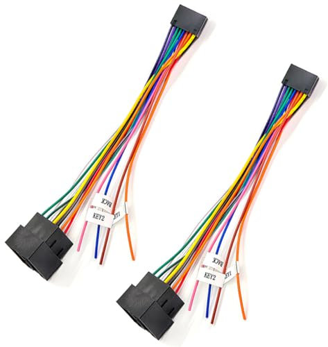 Acmerota 16-Pin ISO Adapter Cable for Car Radio with Android ISO Standard Socket Compatible for VW with Steering Wheel Control Lines & Reverse Control Line (Pack of 2)