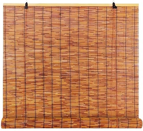 CLOYAO Bambus Rollo Aussenbereich Retro Raffrollo Outdoor Bambusrollo Wetterfest Bambus Rollos Breite 40-180 cm Breit Natürliches Schilf Vorhänge Nach Maß Sichtschutz Jalousien Mit Lifter