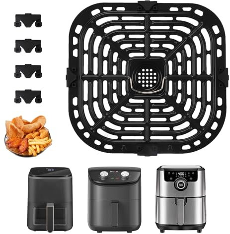 Air Fryer Replacement Tray for Vortex Plus 6QT, Air Fryer Grill Plate, Air Fryer Accessories with with 4 Rubber Bumpers, Non-Stick, Dishwasher Safe, Crisper Plate