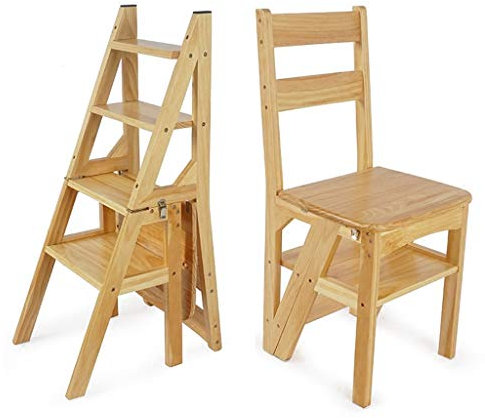 Trittleiter Klappstufen Moderne Möbel Klappleiter Regal Holz Klappleiter Falten Bibliothek Schritt Leiter Küche Bürogebrauch Schritt Hocker (Farbe : Natürlich)