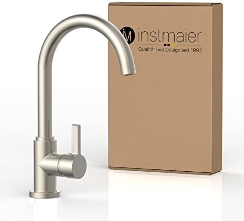 instmaier K3 Niederdruck Küchenarmatur | Wasserhahn Küche Edelstahl | Spültischarmatur mit hohem Auslauf | Armatur für Küchenspüle mit Boiler | Einhebelmischer | Mischbatterie 360° schwenkbar