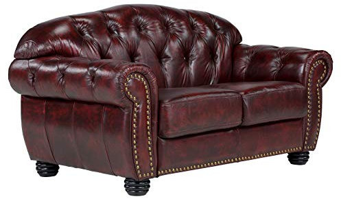 Woodkings® Chesterfield Hereford Sofa 2-Sitzer Echtleder antik rot Couch Bürosofa Polstermöbel 2er antik Unikat Herrenzimmer englisches Ledersofa Stilsofa Clubsofa