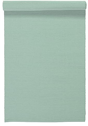 LINUM Uni Dekoratives Tischläufer für Esstisch 45x150 cm, 100% Gerippte Baumwolle, Maschinenwaschbar, Helles Eisgrün