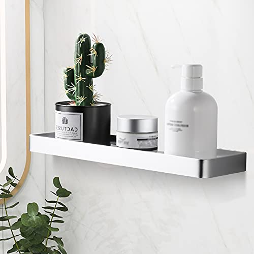 Homease Duschregal Ohne Bohren Badezimmerablagen Organizer Selbstklebende Duschablage, Wandregal badezimmerablagen, Aluminium & Hartglas Regale Duschkorb für Bad Küche Balkon Silber 25cm
