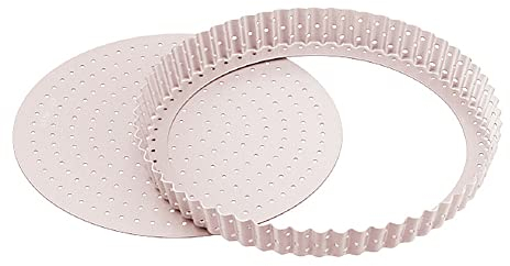 CANDeal 9.5 inch Perforated Pie Pan, Pie Tart Quiche and Flan Crusts Guaranteed, Deep Dish Pie Plate, Holes For Crisp Baking, Fluted Non-Stick Fruit Tart Mold