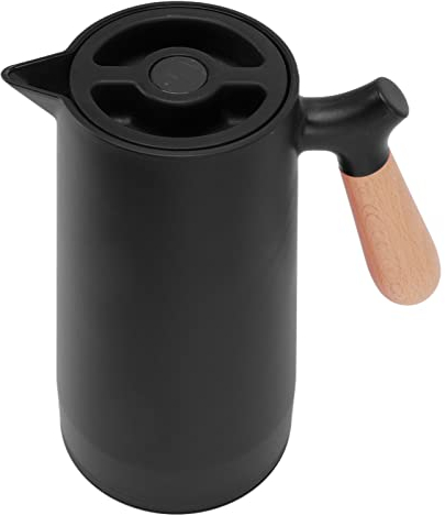 Thermoskanne, Teekanne, 1 l Olecranon Thermoflasche Wasserauslass, 12 Stunden Isolierung Kaffeekanne Thermoskanne Tee, Kaffekanne mit edlem Holzgriff(schwarz)