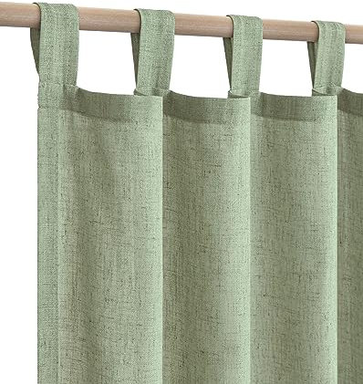 KOUFALL Salbeigrüne, durchsichtige Vorhänge, 213 cm lang, Leinen, Boho, Betthimmel, Bettvorhänge, 213 cm Länge, 2 Paneele Set für Schlafzimmer, Hellgrün
