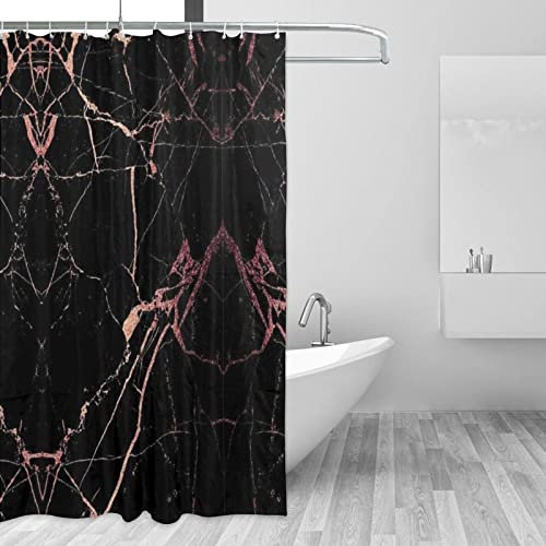 FJAUOQ Rideau de Douche Black Rose Gold Marble Shower Curtain Sets Waterproof Bathroom Bathtub Decor Curtain with 12 Hooks 72 X 72 inch