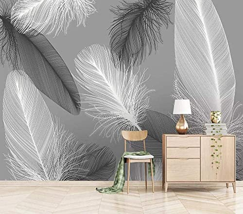 Rosa Rosa Murale, 3D Semplici Piume Grigie E Bianche Poster Peel And Stick Carta Da Parati Autoadesiva, Adesivo Rimovibile Home Decor Tv Sfondo Large Art Wall Pain 200 (larghezza) x 150 (altezza) cm
