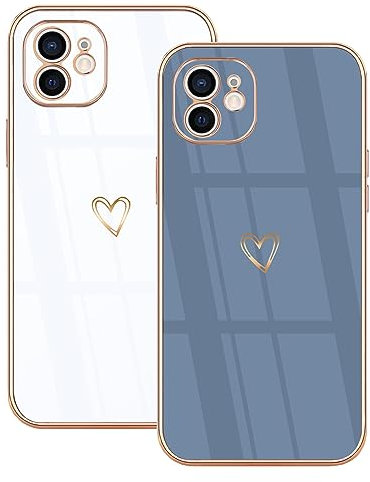 Lonrapa 2 Stück iPhone 11 Handyhülle Süße Herz Muster Motiv Hülle für Mädchen Frauen Farbe Galvanisierte Weich TPU Bumper Silikon Stoßfest Schutzhülle iPhone 11 6,1 Zoll Phone Case Cover - Weiß & Blau