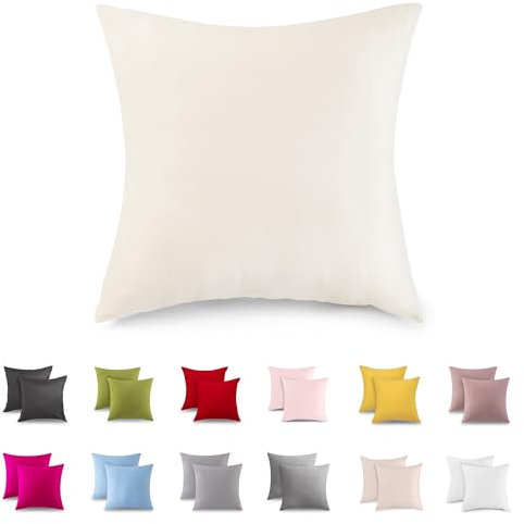 ATsense 2er Set Kissenbezug 40x40 cm - 100% Baumwolle, Wollweiß Kopfkissenbezug mit Reißverschluss, Super Weicher Kissenbezug, ÖkoTex Zertifiziert für Allergiker Geeignet
