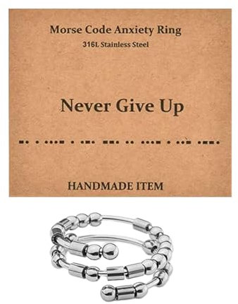 SANRLO Ring, Dating-Ringe, Morsecode, offene Ringe, auffällige Perlen, Fingerringe, verstellbare Öffnungsringe, Fingerschmuck für den täglichen Gebrauch, Size reference picture, Edelstahl
