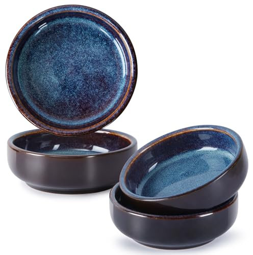 NUTRIUPS Small Dipping Bowls 55ml Small Bowls for Dips, Snacks 10cm Ceramic Soy Sauce Dish, Set of 4, Round