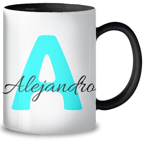 Fresh-KO -Taza Personalizada con Nombre, Capacidad de 330ml, Apta para lavavajillas y microondas, Regalos Personalizados, Taza de Cafe, Regalos Originales Para Hombre, Taza Parejas (Nombre + Inicial)
