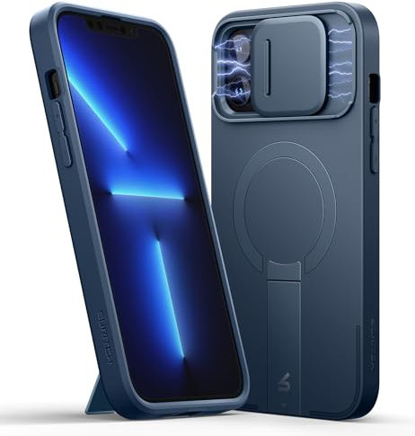 SURITCH Magnetic Case Compatible with iPhone 12 pro max/13 pro max, Shockproof Protective Cover with Slide Camera Cover and Adjustable Kickstand(Deep Blue)