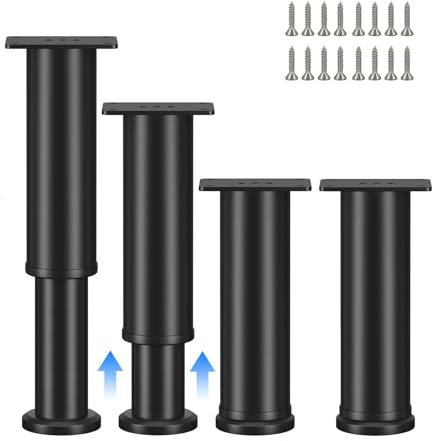 HERKINDNESS Möbelfuß Verstellbar, 4 Stück Möbelfüße Höhenverstellbar, 12-18 cm Höhe Schrankfüße Verstellbar, Schwarz Füsse für Kommoden, mit 16 Schrauben, für Sofa, Bett, Tisch