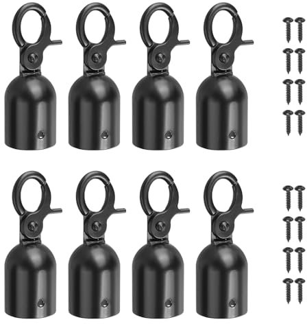 PATIKIL 1.1x3 Stanchion Rope End Stopper, 8 Pack Cord End Caps Barrier Rope End Cap Snap Hooks for Crowd Control Queue Divider, Black