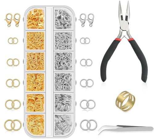 Biegeringe für Schmuckherstellung 1143 Stück, Schmuckherstellung Zubehör | Gold & Silber mit Schmuckzange, Pinzette, Biegeringöffner für DIY-Schmuckherstellung von Armband, Halsketten und Ohrringen