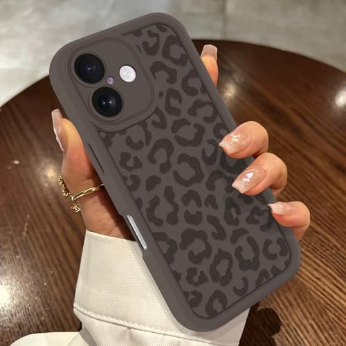 JRIANY für iPhone 16 Leopard Hülle, Weich Dünn Silikon Handyhülle mit Bunt Leoprint Muster Motiv für Frau Mädchen Mann Junge Stoßfest Kratzfest Kameraschutz Schutzhülle Slim Case Cover - Braun
