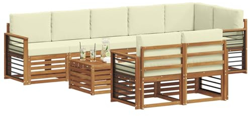 vidaXL Sofagarnituren 9 pcs Natur und Creme Massivholz Akazie, Moderne Garten-Sofa-Garnitur, Robustes Outdoor-Sofa, braunes Akazienholz, stylische Sitzgruppe für deinen Garten