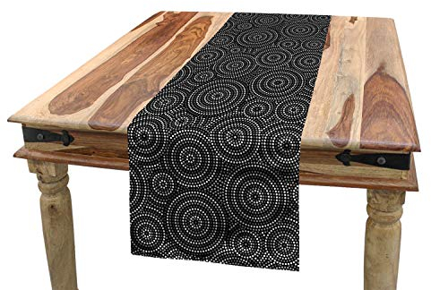 ABAKUHAUS Schwarz und weiß Tischläufer, Aborginial Kunst, Esszimmer Küche Rechteckiger Dekorativer Tischläufer, 40 x 180 cm, Schwarz Grau