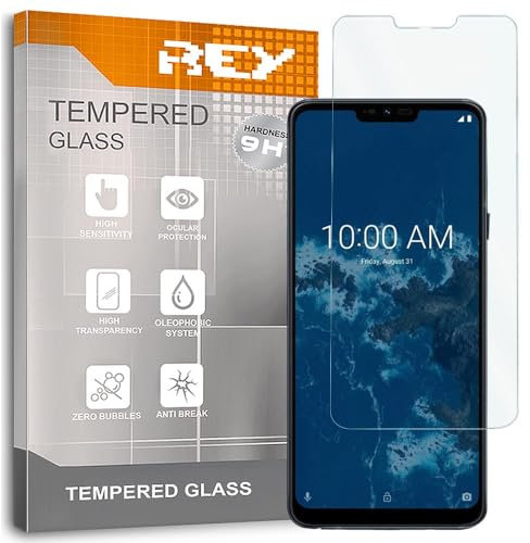 REY Bildschirmschutz aus gehärtetem Glas für LG G7 ONE - LG G7 FIT - LG Q9 - LG G7 THINQ, Schutzfolie, Displayschutzfolie 9H+ Härte, Anti-Kratzen-Öl-Bläschen