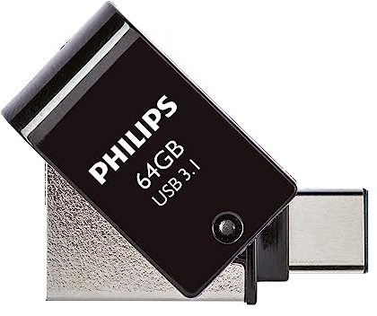 Philips 2-in-1 OTG Edition Ultra Speed USB-C/USB 3.1 duales USB-Flash-Laufwerk USB-Stick 64 GB für PC, Laptop, Computer, (Android) Smartphone, Tablet, Ultra Small, Lesegeschwindigkeit bis zu 180 MB/s