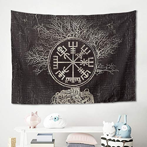Gamoii Wikinger Yggdrasil Kompass Baum des Lebens Wandbehänge Wandtuch Tapisserie Picknick Strandtuch Yogamatte Weiches Mikrofaser Stoff Strand Schal Tisch Bedspread White 150x130cm
