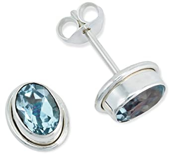 Ohrstecker 925 Silber Blau Topas hellblauer Stein Edelstein Ohrringe echt Silber Damen Sterling Silber Stecker Geschenk(MOS-039-62)