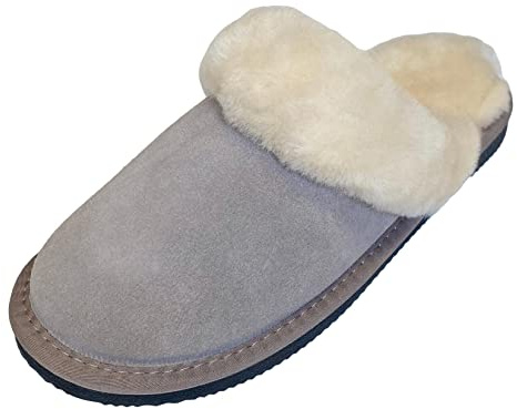 Deluxe Ladies Sheepskin Mule Style Slippers with Thick Sheepskin Lining (Light Grey, numeric_6)
