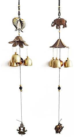 2 Stück Fengshui Glocke Wind Chime, Chinesisch Windspiel, Metall Windspiel, Elefant Windspiel, Fische Windspiele, für Haus Garten Balkon Hängen Deko Innen Außen
