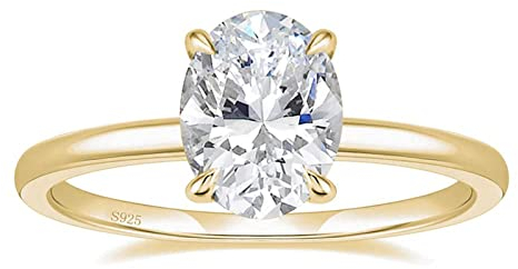 Titaniumcentral Ringe für Damen Silber 925 Solitärring 3CT Oval Zirkonia Verlobungsringe Versprechen Ring Eheringe Rosegold Gold (Gelbgold,60 (19.1))