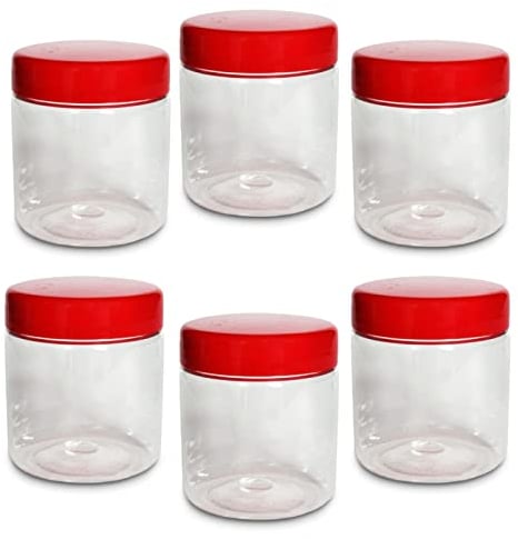 6 x 100ml Round clear Plastic Storage Jar with screw top lids, airtight BPA free food storage containers for kitchen, Hardware Storage, canisters