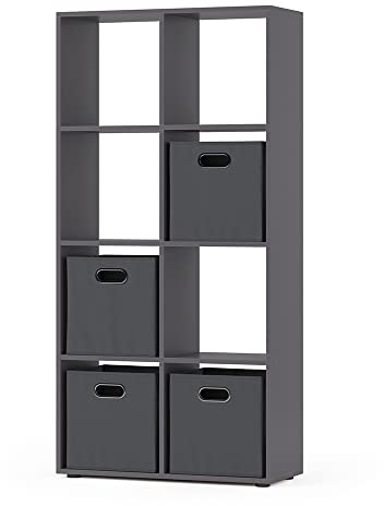 Vicco Raumteiler Scutum, stehendes Bücherregal, Grau, 72 x 143 cm mit 4 Faltboxen
