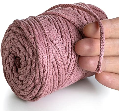 MeriWoolArt® Makramee Garn Pflaume 4 mm x 85 m Baumwollkordel, recyceltes weiches Baumwollgarn für das Stricken von Pflanzenhängern, Schmuckherstellung, Häkeltaschen