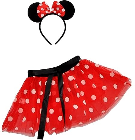 Ciao- Kit Travestimento Topina (Gonna Tutu Pois, Cerchietto con Orecchie), Colore Rosso, Bianco, Nero, 20510