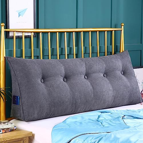 Großes Kopfteil-Kissen, Keilkissen, Rückenlehne, Lesekissen, King-Size-Bettkissen, Positionierungsstützkissen für Bett, Tagesbett, Etagenbett, Couch, Einzelbett, Kissen, 200 x 50 x 20 cm, Dunkelgrau