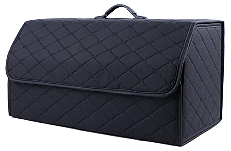 GENTRE Kofferraum Organizer,Luxus-PU-Leder Aufbewahrungsbox für Mercedes Benz 300e 300de 400d AMG GLC 43 63 63S,großer Faltbare Trunk Organizer mit Deckel und Griffe Auto zubehör,A-Black-L