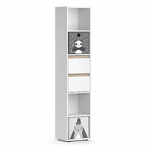 Vicco Kinderregal Robert, Weiß/Sonoma, 36.2 x 171 cm mit Faltboxen grau