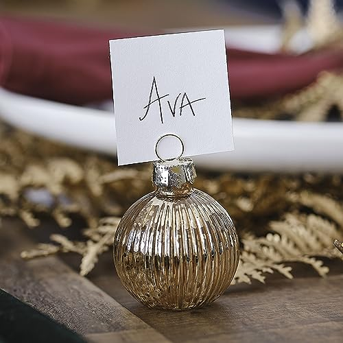 Ginger Ray Gold Ribbed Glass Bauble Tischkartenhalter für Weihnachten, 4 Stück